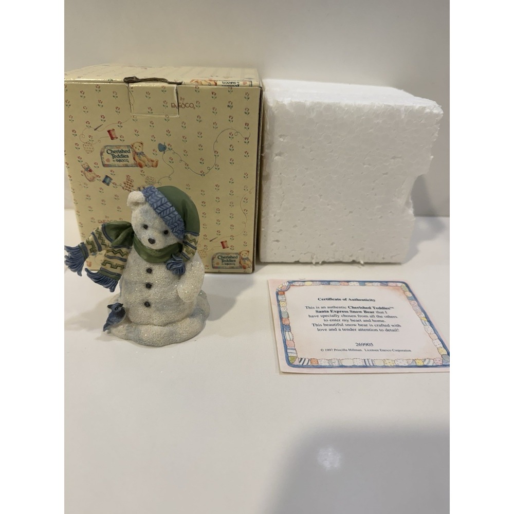 Cherished Teddies Santa Express Snowman Scarf Bluebird 1997 269905 W Box